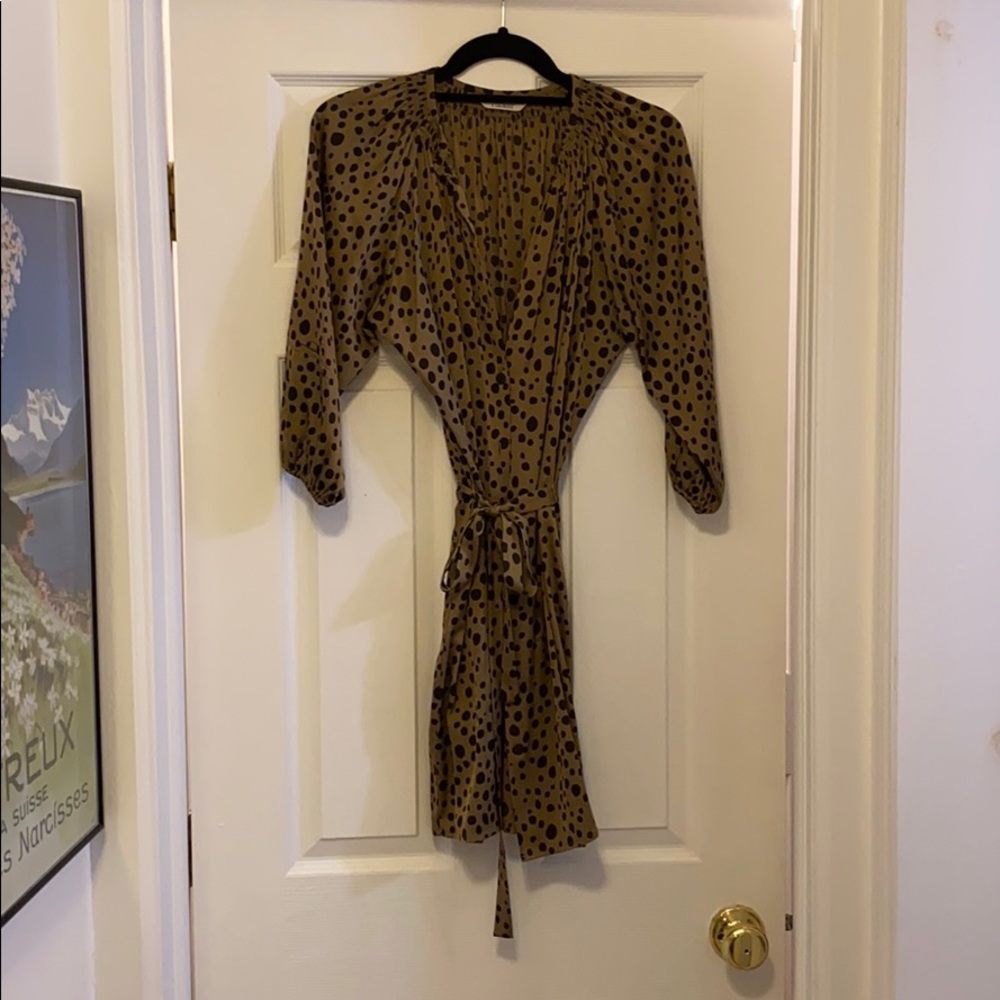 Tucker classic silk mini long sleeve dress in leopard 🐆